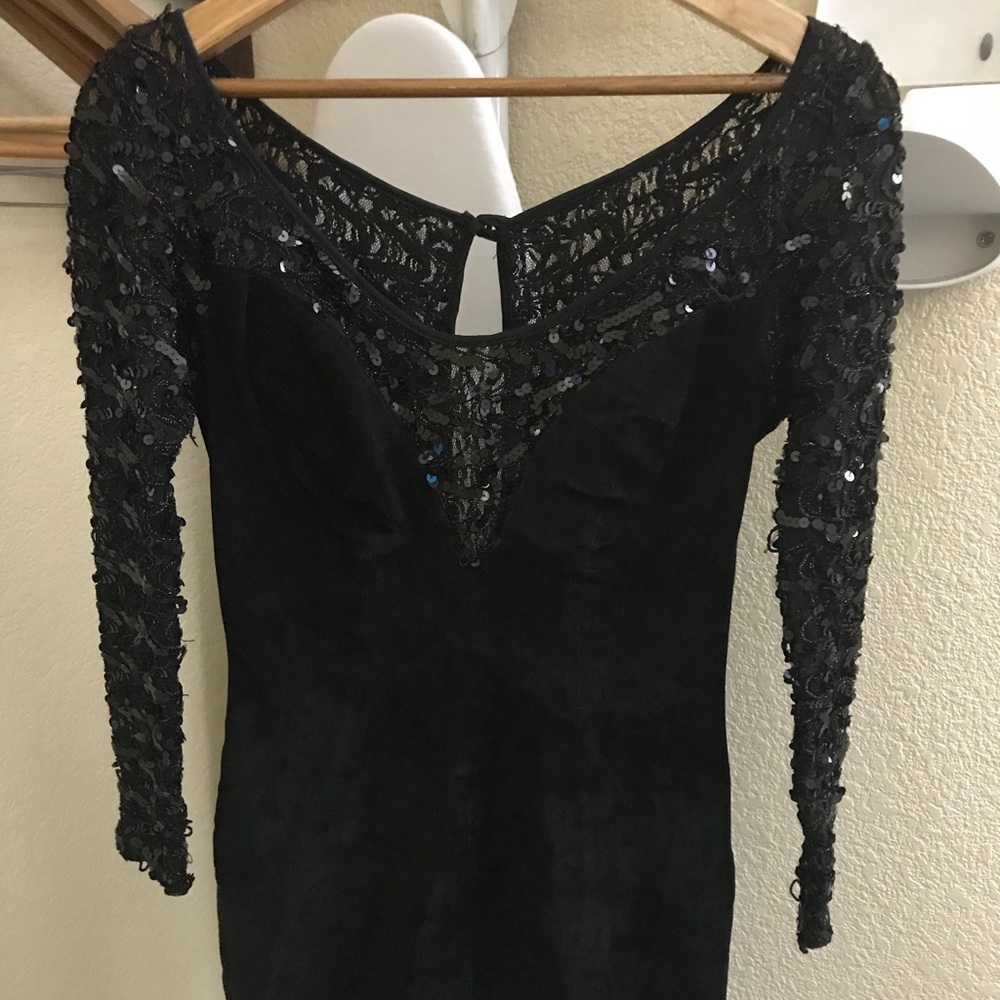 Firenze Santa Barbara Leather Sequined Dress
